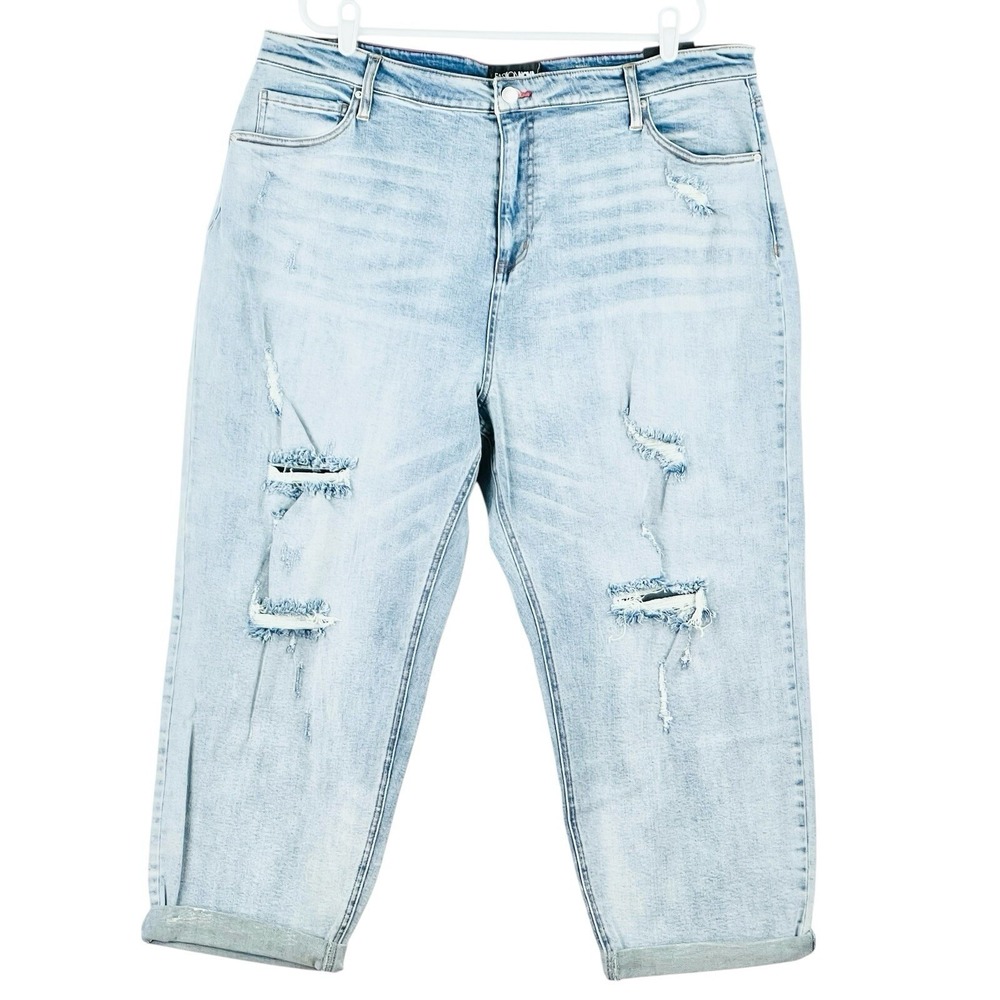 Fashion Nova Women Gerrit Blue Boyfriend Jeans Plus 20 Distressed Rolled Hem NWT